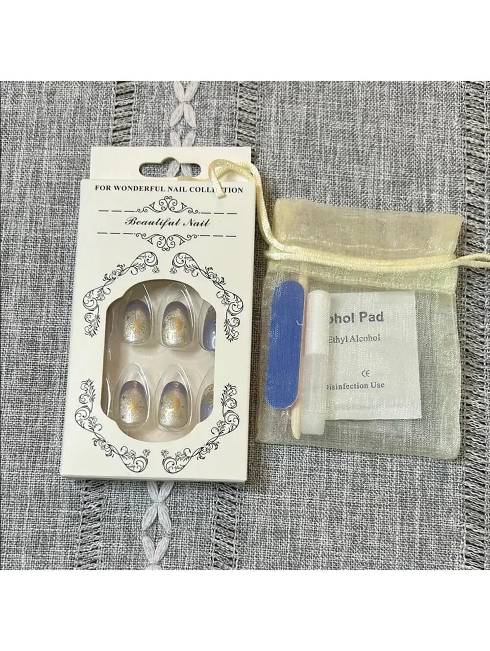 Gold and Blue Press-On Nail Set
